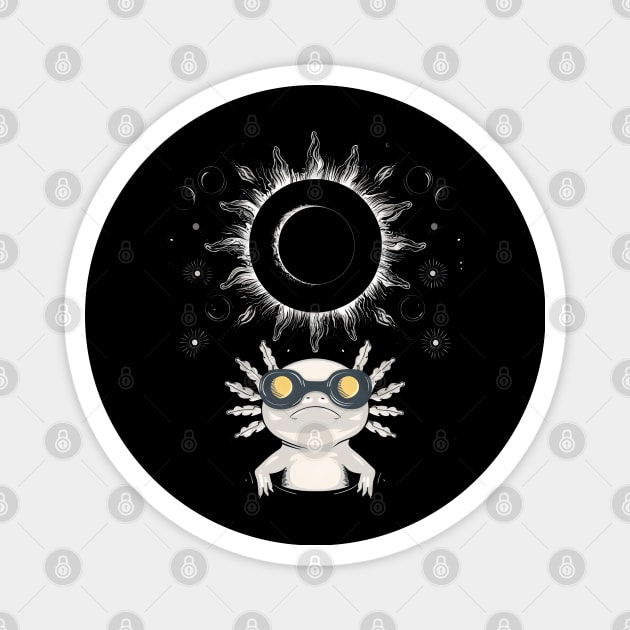 Total Solar Eclipse 2024 Axolotl Wearing Eclipse Glasses Magnet by HBart